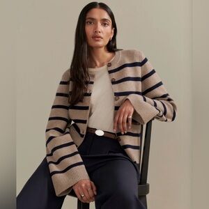 Jenni Kayne Cooper Cardigan Taupe/Navy Stripe Small